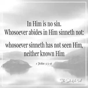 Изображение озеро горы и библейский стих 1-Джон-3-5-6- в Нем не грех, кто бы ни пребывал в Него, не грешнее, не тот, кто не видел его не знал его