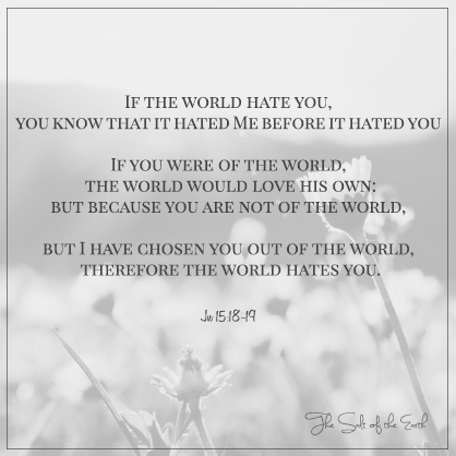loan 15:18-20 If the world hate you you know that it hated Me before it hated you, you are not of the world