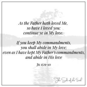 Jan 15:9-10 if you keep my commandments you shall abide in my love