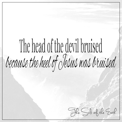 head of the devil bruised because the heel of Jesus was bruised