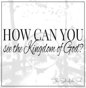 image magnifying glass searching on bridge in forest and article title how can you see the Kingdom of God
