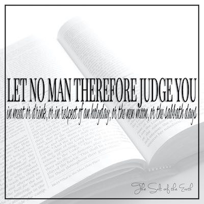 Колоссянам 2:16-17 Итак, никто да не судит вас за мясо, или в пьяном виде, или в честь праздника, или новолуния, или субботних дней