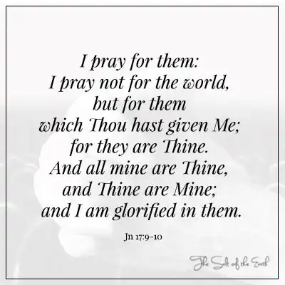 Bible scripture John 17:9-10 I pray for them not for the world but for them which thou hast given me