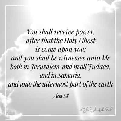 облака и лучи, солнечный свет и библейские стихи, действия 1–8 — вы получите силу после того, как Святой Дух сойдет на вас, и вы будете Мне свидетелями и в Иерусалиме, и в Иудее, и в Самарии.