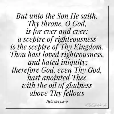 Библейский стих Евреям 1-8-9, но к Сыну, это говорит о твоем престоле, Бог навсегда и вечно