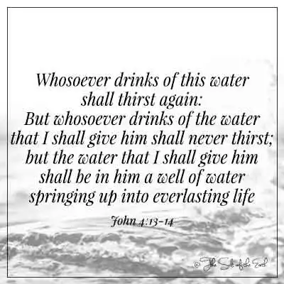Библейское Писание Джон 4-13-14 Кто бы ни пьет воды, которую я дам ему, никогда не будет жаждать, и не будет в нем колодкой воды, возникающей в вечную жизнь