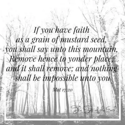Библейский стих Мэтью 17-20 Если у вас есть вера как зерно горчицы, вы скажете, что гора будет удалена