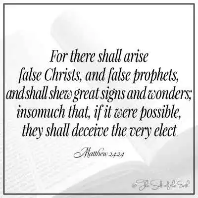 Изображение Библия и Библейский стих Мэтью 24:24 Восстанут лжехристы, и лжепророки явят великие знамения и чудеса